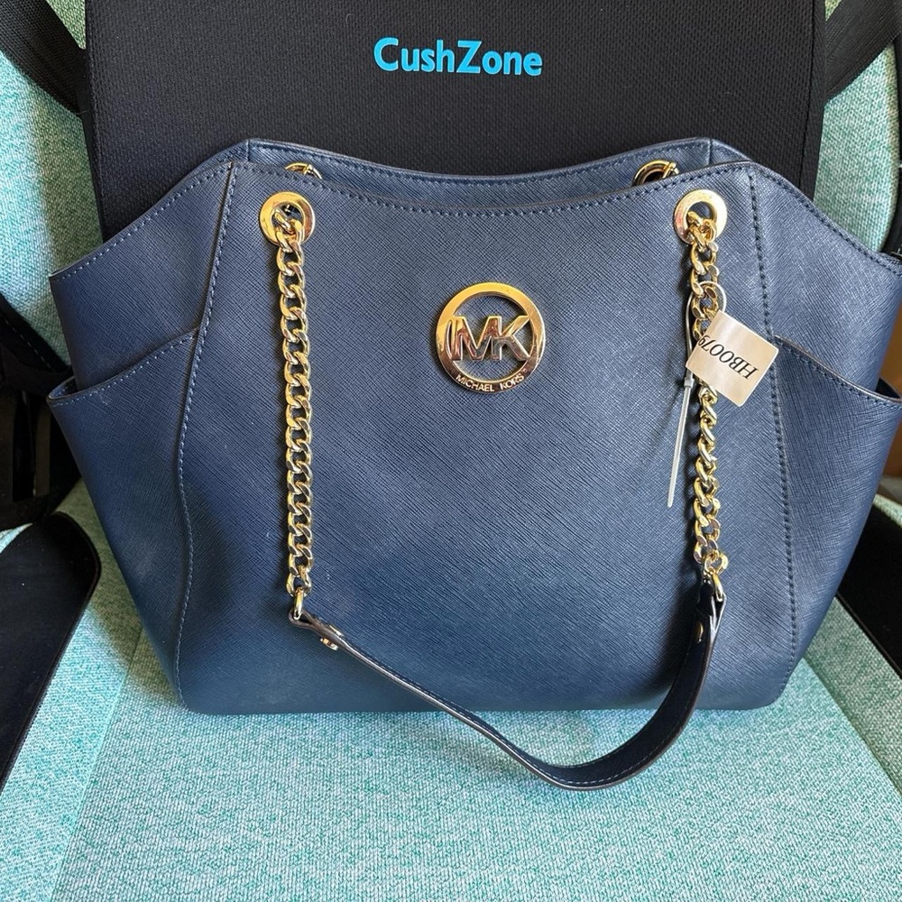 Michael Kors Blue and Gold Shoulder Bag with Chain Straps